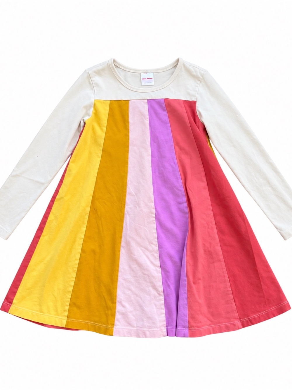 Hanna Andersson Long-Sleeve Rainbow Stripe Swing Dress - Cream and Multi